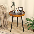 16 Inch Round End Table with Sea Shell Decoration and Epoxy Resin Finish-Brown - Brown - End & Side Tables