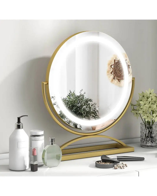 16 Inch Round Makeup Vanity Mirror with 3 Color Dimmable LED Lighting-Golden - Golden - Mirrors