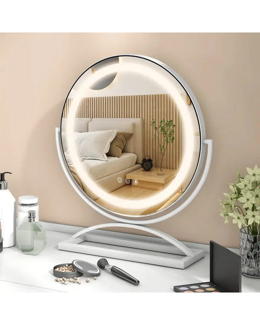 16 Inch Round Makeup Vanity Mirror with 3 Color Dimmable LED Lighting-White - White - Mirrors