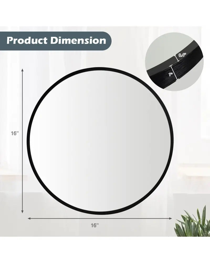 16-inch Round Wall Mirror with Aluminum Alloy Frame-Black - Black - Wall Mirrors