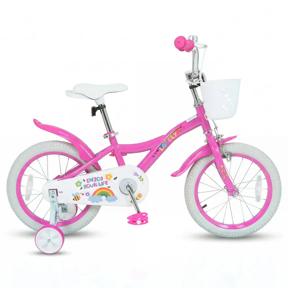 16 Inches Girls Bike for 4-7 Years Old with Basket - Spring Party Pink - Pink - Kids Bike