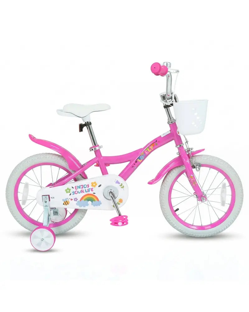 16 Inches Girls Bike for 4-7 Years Old with Basket - Spring Party Pink - Pink - Kids Bike