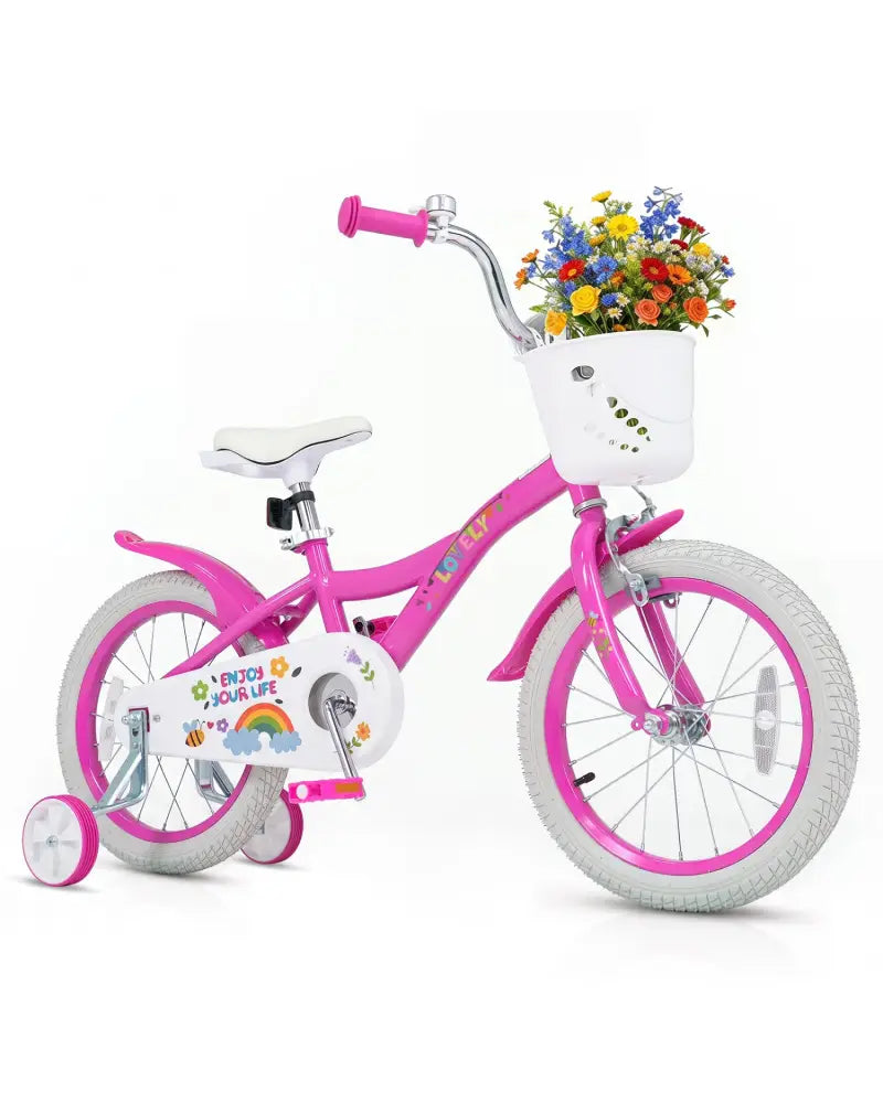 16 Inches Girls Bike for 4-7 Years Old with Basket - Spring Party Pink - Pink - Kids Bike
