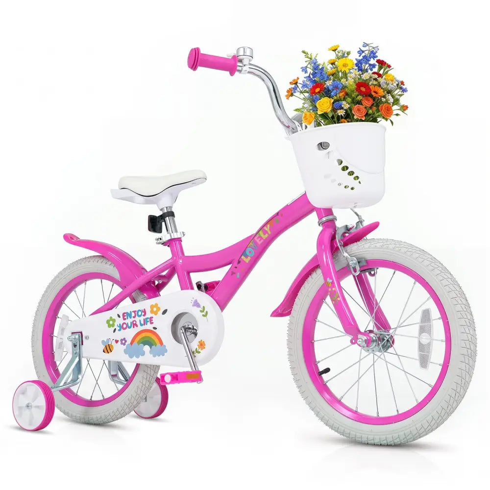 16 Inches Girls Bike for 4-7 Years Old with Basket - Spring Party Pink - Pink - Kids Bike