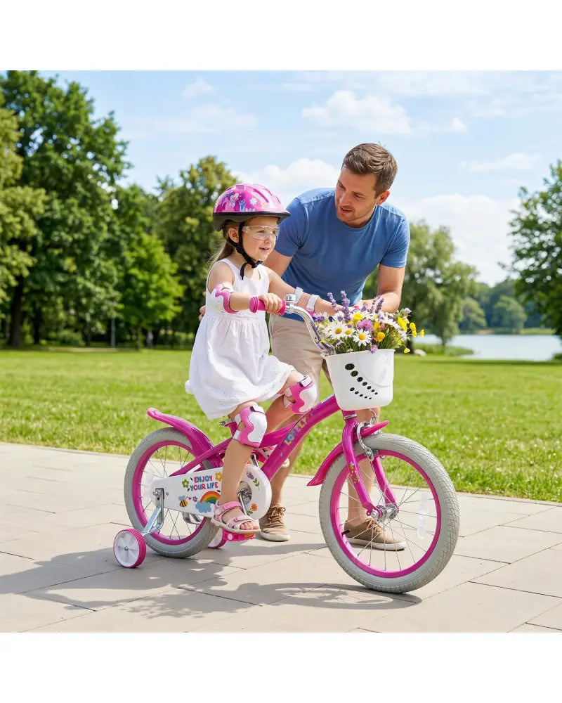 16 Inches Girls Bike for 4-7 Years Old with Basket - Spring Party Pink - Pink - Kids Bike