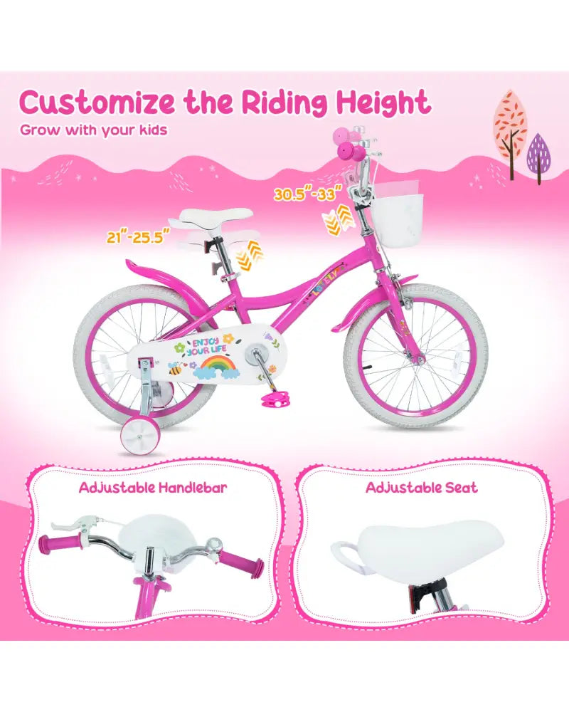 16 Inches Girls Bike for 4-7 Years Old with Basket - Spring Party Pink - Pink - Kids Bike