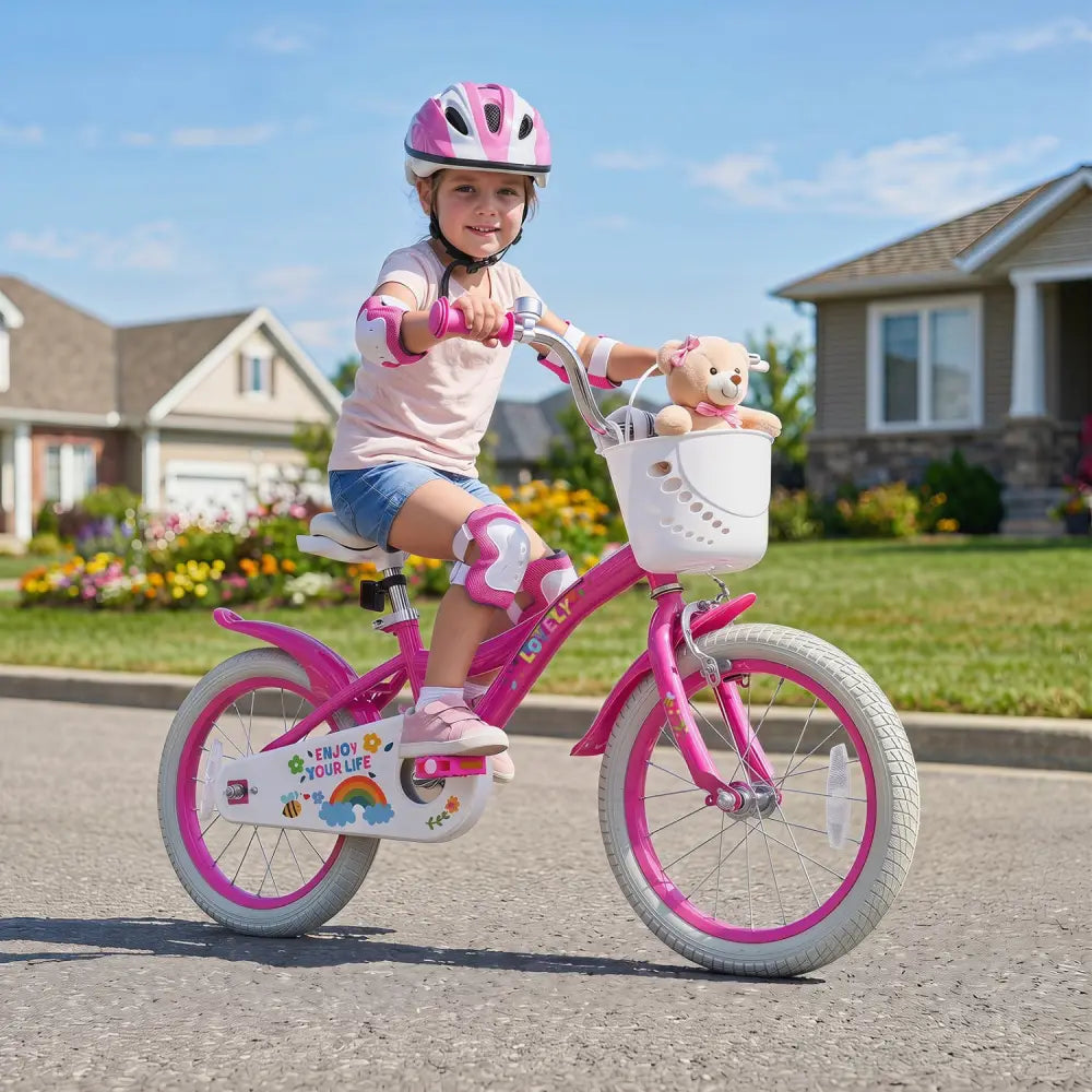 16 Inches Girls Bike for 4-7 Years Old with Basket - Spring Party Pink - Pink - Kids Bike