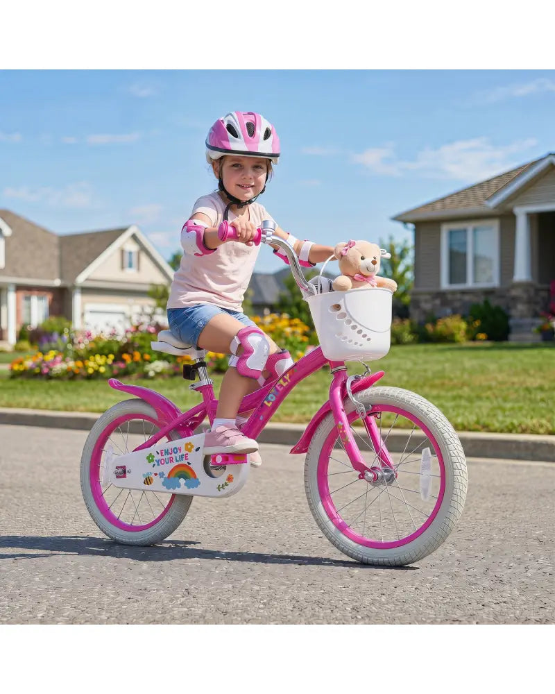 16 Inches Girls Bike for 4-7 Years Old with Basket - Spring Party Pink - Pink - Kids Bike