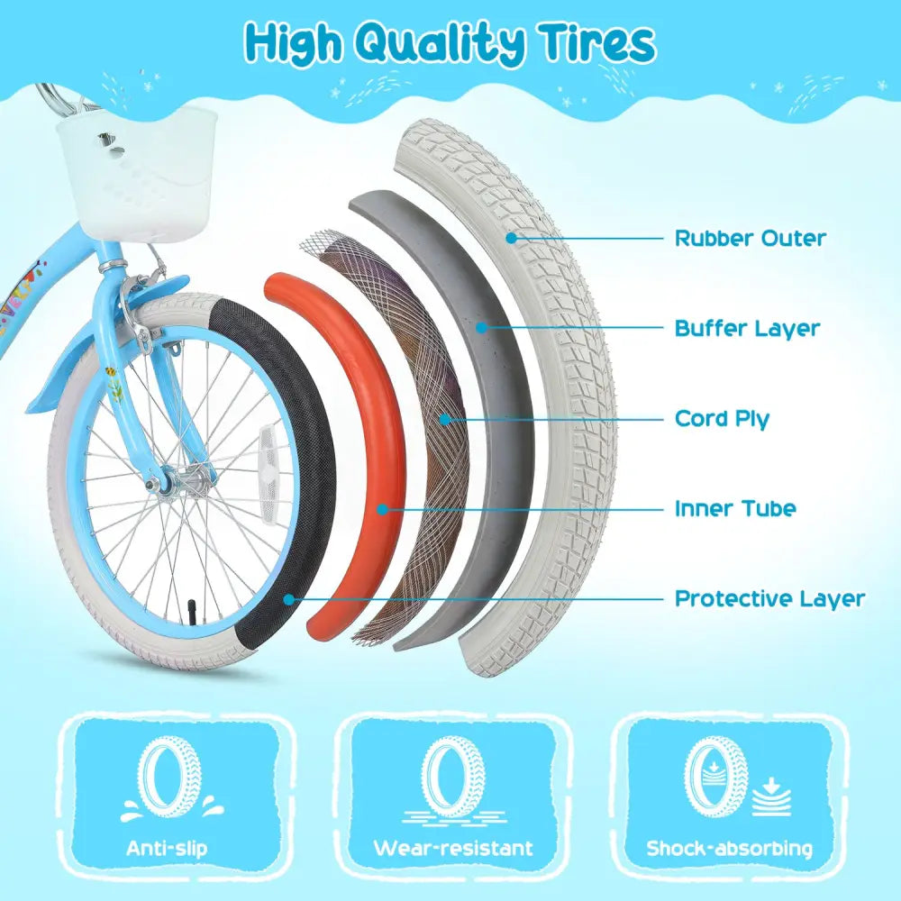 16 Inches Girls Bike for 4-7 Years Old with Training Wheels and Basket Spring Party Blue - Blue - Kids Bike