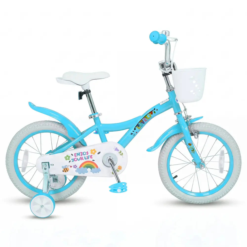 16 Inches Girls Bike for 4-7 Years Old with Training Wheels and Basket Spring Party Blue - Blue - Kids Bike