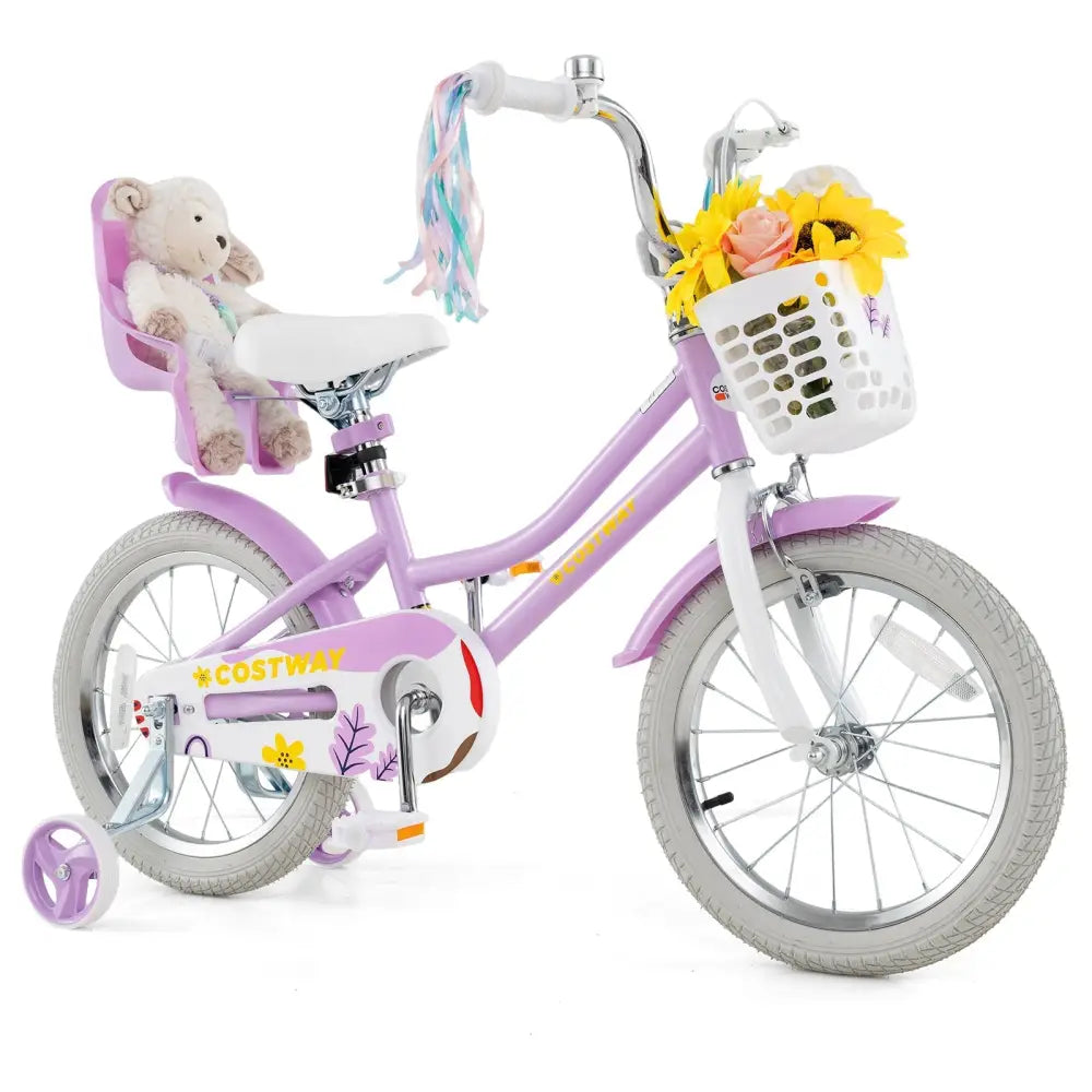 16 Inches Girls Bike Kids Bicycle with Doll Seat and Streamers for Children 4 - 7 Years Old - Oasis Home Essentials