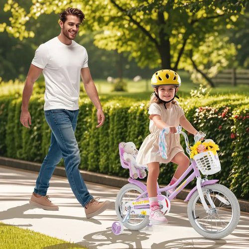 16 Inches Girls Bike Kids Bicycle with Doll Seat and Streamers for Children 4-7 Years Old - Purple - Kids Bike