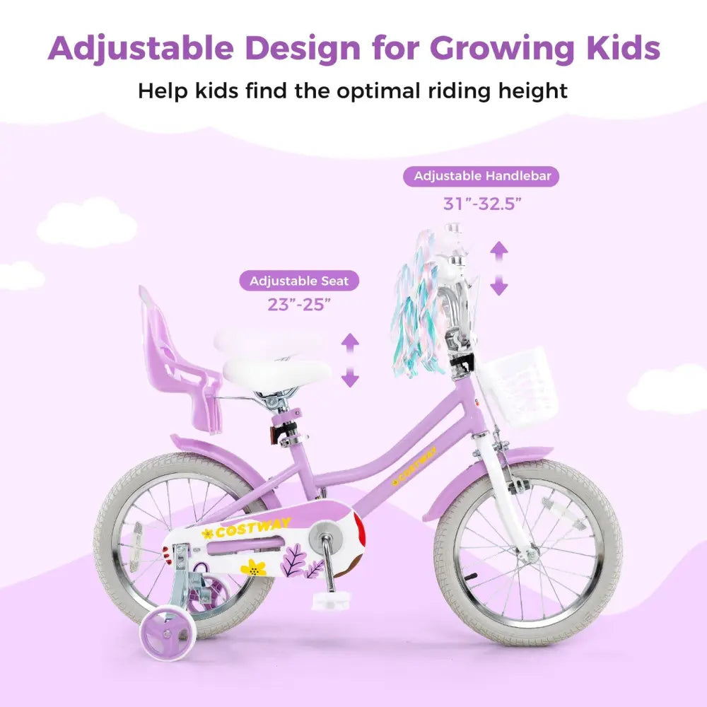 16 Inches Girls Bike Kids Bicycle with Doll Seat and Streamers for Children 4 - 7 Years Old - Oasis Home Essentials