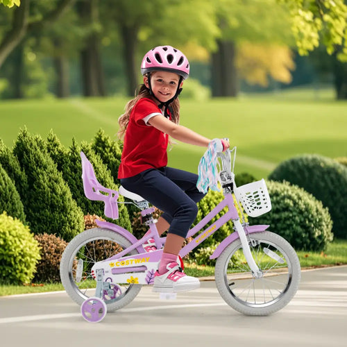 16 Inches Girls Bike Kids Bicycle with Doll Seat and Streamers for Children 4-7 Years Old - Purple - Kids Bike