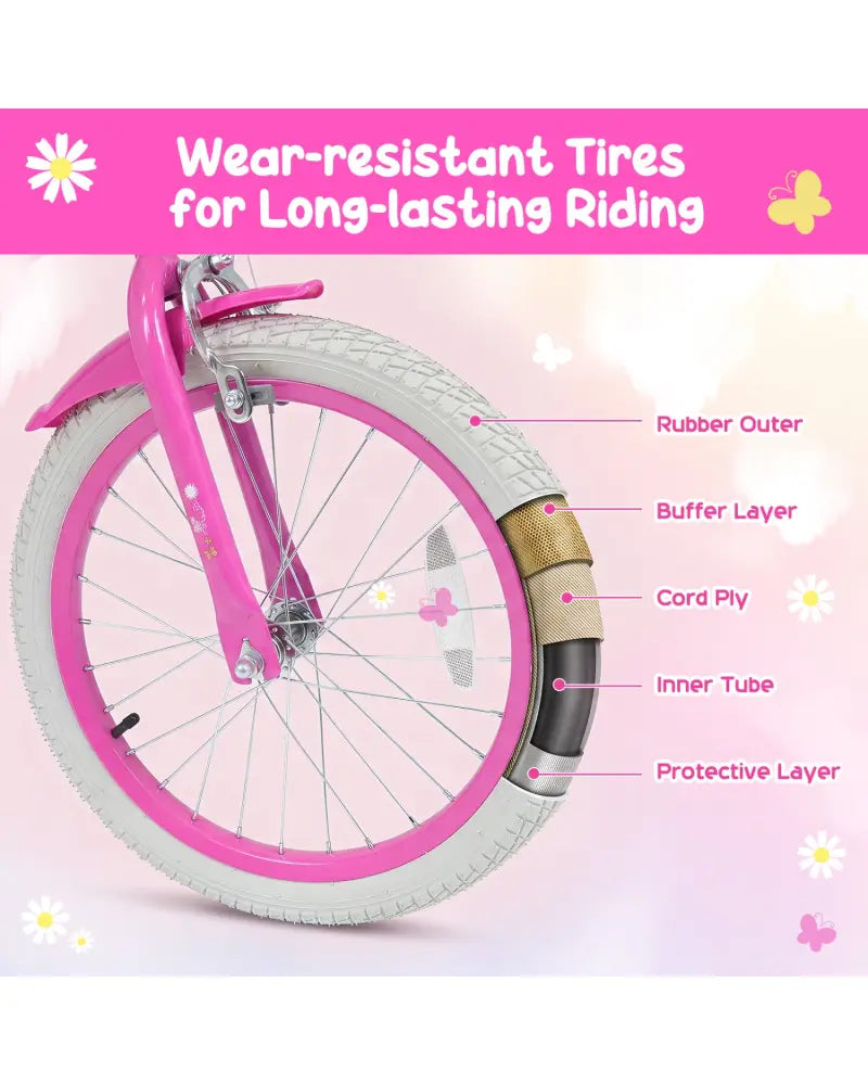 16 Inches Girls Bike with Front Bag and Streamers for 4-7 Years Pink - Pink - Kids Bike
