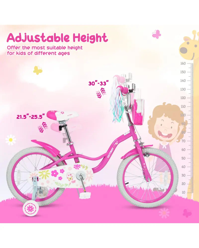 16 Inches Girls Bike with Front Bag and Streamers for 4-7 Years Pink - Pink - Kids Bike