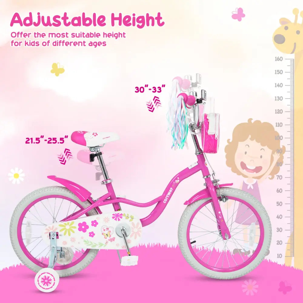 16 Inches Girls Bike with Front Bag and Streamers for 4-7 Years Pink - Pink - Kids Bike