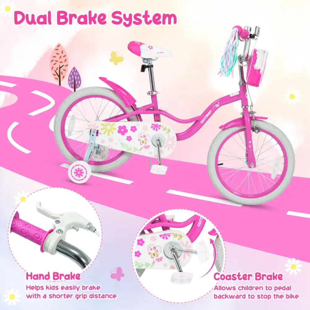 16 Inches Girls Bike with Front Bag and Streamers for 4-7 Years Pink - Pink - Kids Bike