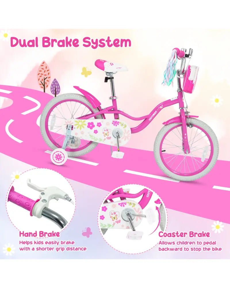 16 Inches Girls Bike with Front Bag and Streamers for 4-7 Years Pink - Pink - Kids Bike