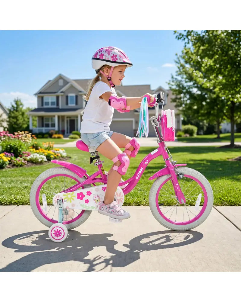 16 Inches Girls Bike with Front Bag and Streamers for 4-7 Years Pink - Pink - Kids Bike