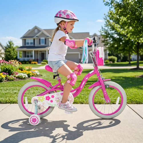 16 Inches Girls Bike with Front Bag and Streamers for 4-7 Years Pink - Pink - Kids Bike