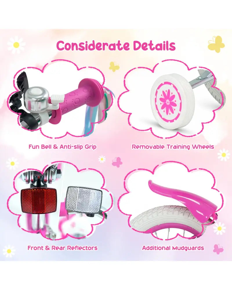 16 Inches Girls Bike with Front Bag and Streamers for 4-7 Years Pink - Pink - Kids Bike