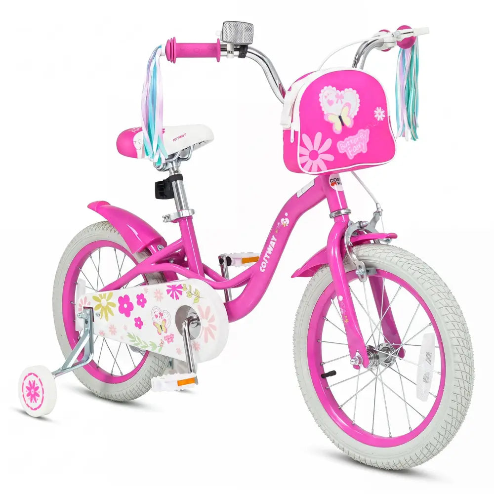 16 Inches Girls Bike with Front Bag and Streamers for 4-7 Years Pink - Pink - Kids Bike