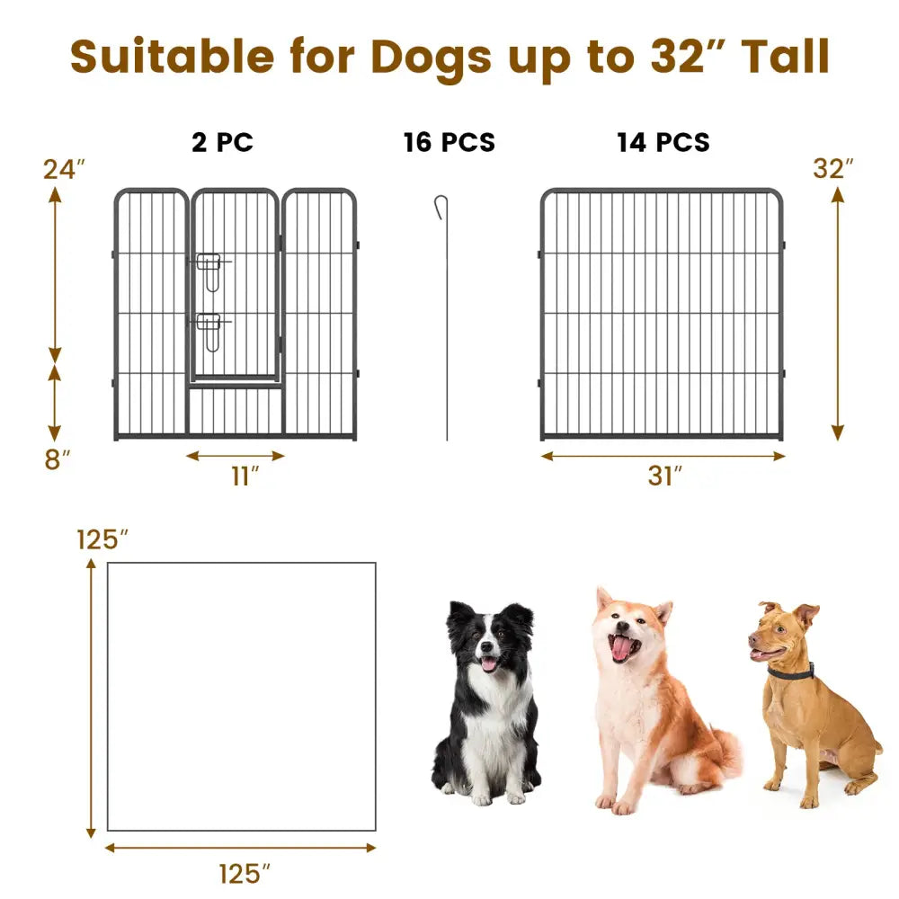 16 Panel 24/32/40 Inches Height Dog Playpen with Lock and Large Door-32 inches - Pet Gate