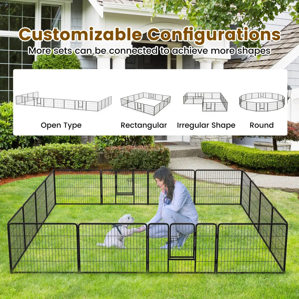 16 Panel 24/32/40 Inches Height Dog Playpen with Lock and Large Door-24 inches - Pet Gate