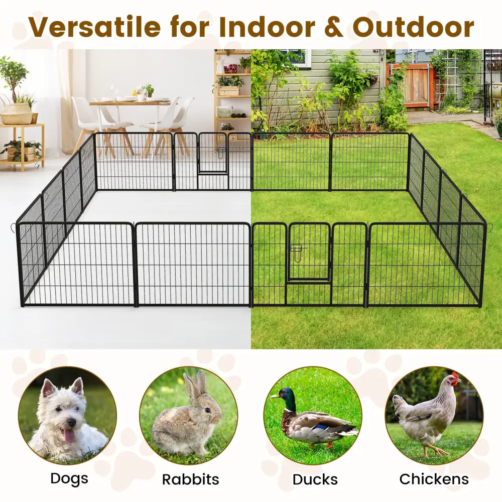 16 Panel 24/32/40 Inches Height Dog Playpen with Lock and Large Door-24 inches - Pet Gate