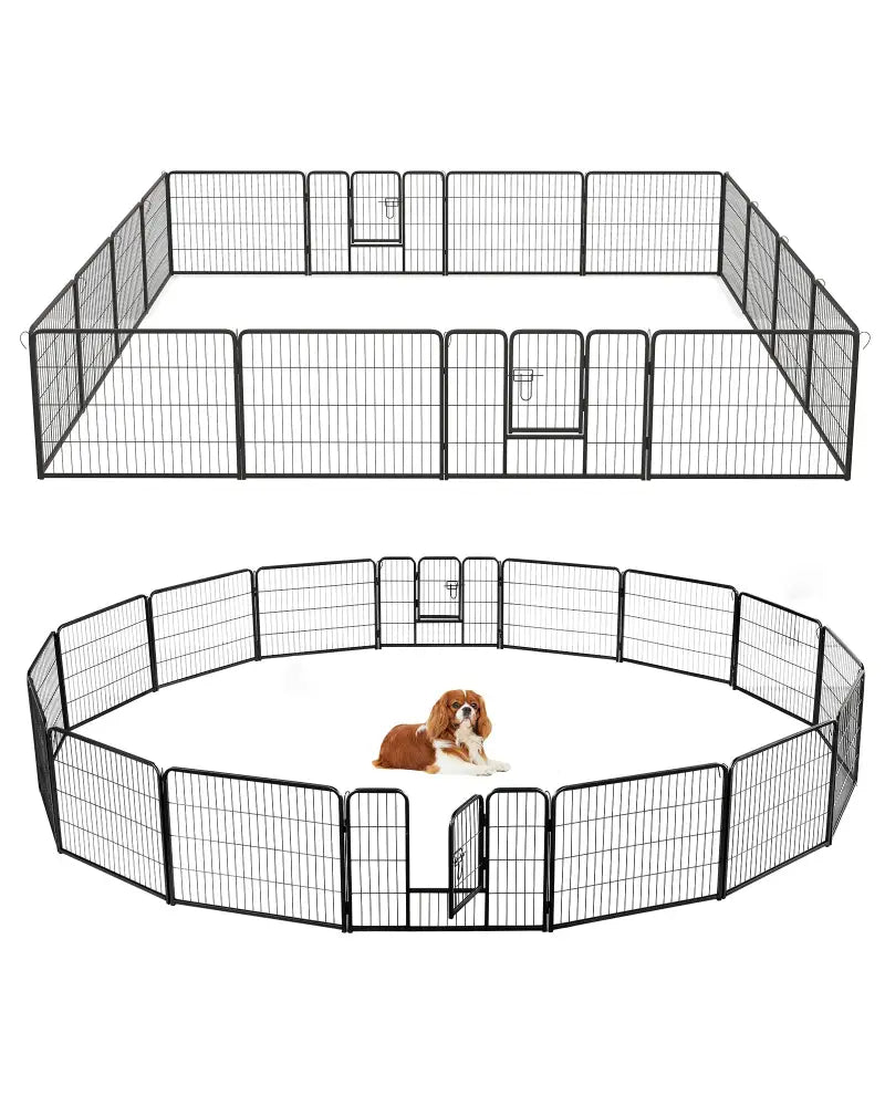 16 Panel 24/32/40 Inches Height Dog Playpen with Lock and Large Door-24 inches - Pet Gate