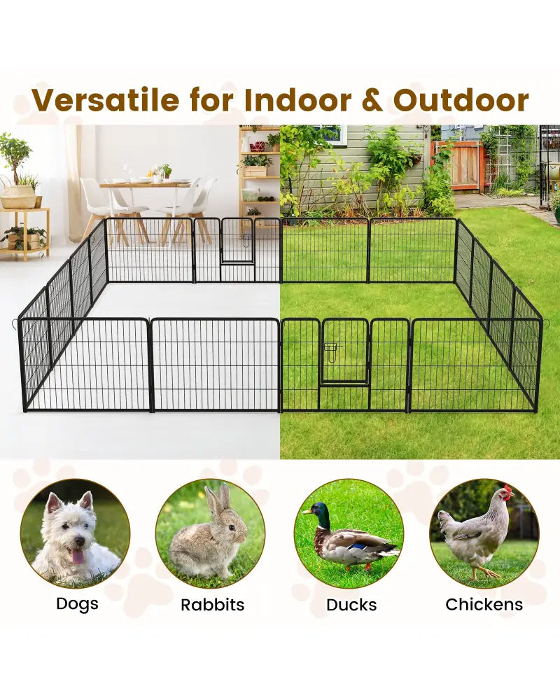 16 Panel 24/32/40 Inches Height Dog Playpen with Lock and Large Door-24 inches - Pet Gate