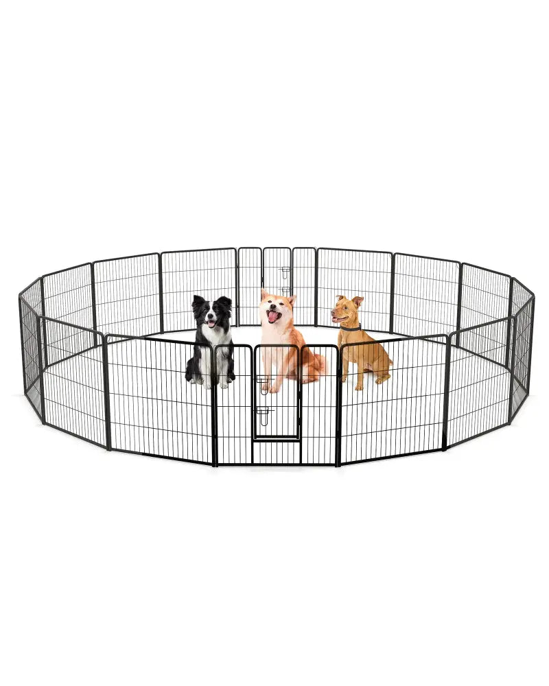 16 Panel 24/32/40 Inches Height Dog Playpen with Lock and Large Door-32 inches - Pet Gate