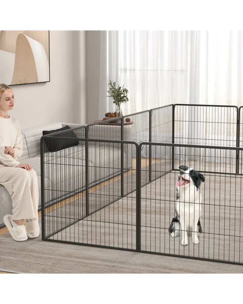 16 Panel 24/32/40 Inches Height Dog Playpen with Lock and Large Door-32 inches - Pet Gate