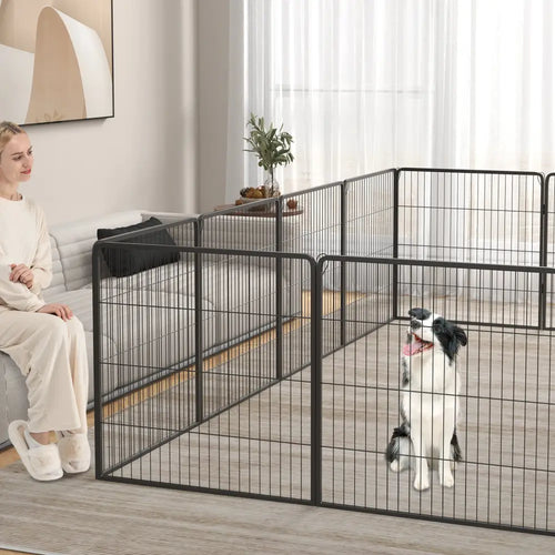 16 Panel 24/32/40 Inches Height Dog Playpen with Lock and Large Door-32 inches - Pet Gate