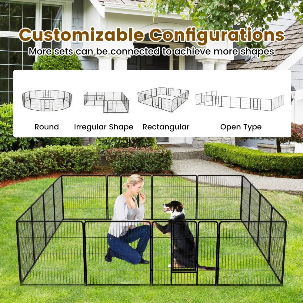 16 Panel 24/32/40 Inches Height Dog Playpen with Lock and Large Door-32 inches - Pet Gate