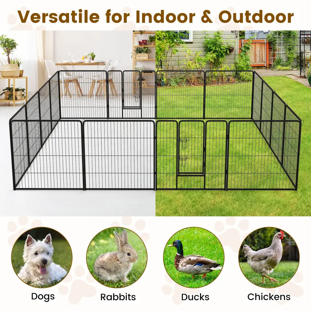 16 Panel 24/32/40 Inches Height Dog Playpen with Lock and Large Door-32 inches - Pet Gate