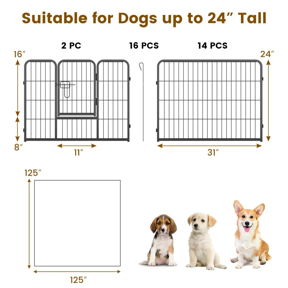 16 Panel 24/32/40 Inches Height Dog Playpen with Lock and Large Door-24 inches - Pet Gate