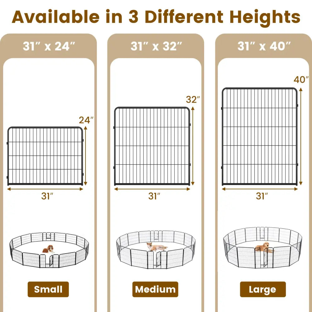 16 Panel 24/32/40 Inches Height Dog Playpen with Lock and Large Door-32 inches - Pet Gate