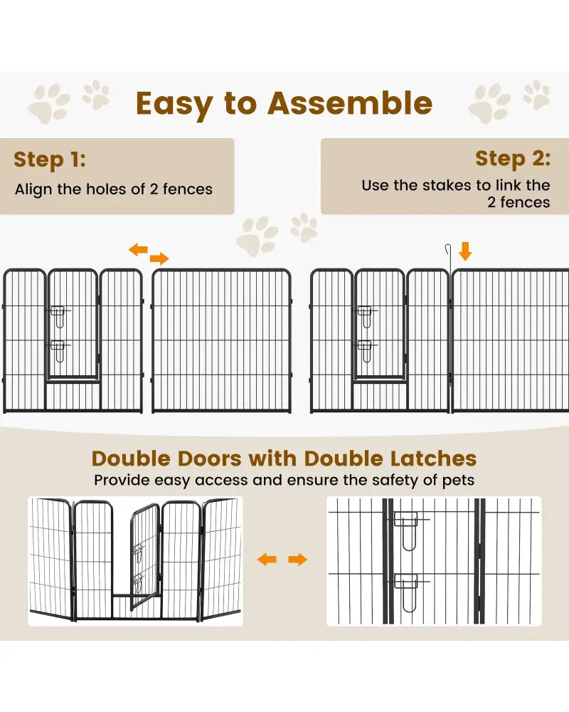 16 Panel 24/32/40 Inches Height Dog Playpen with Lock and Large Door-32 inches - Pet Gate
