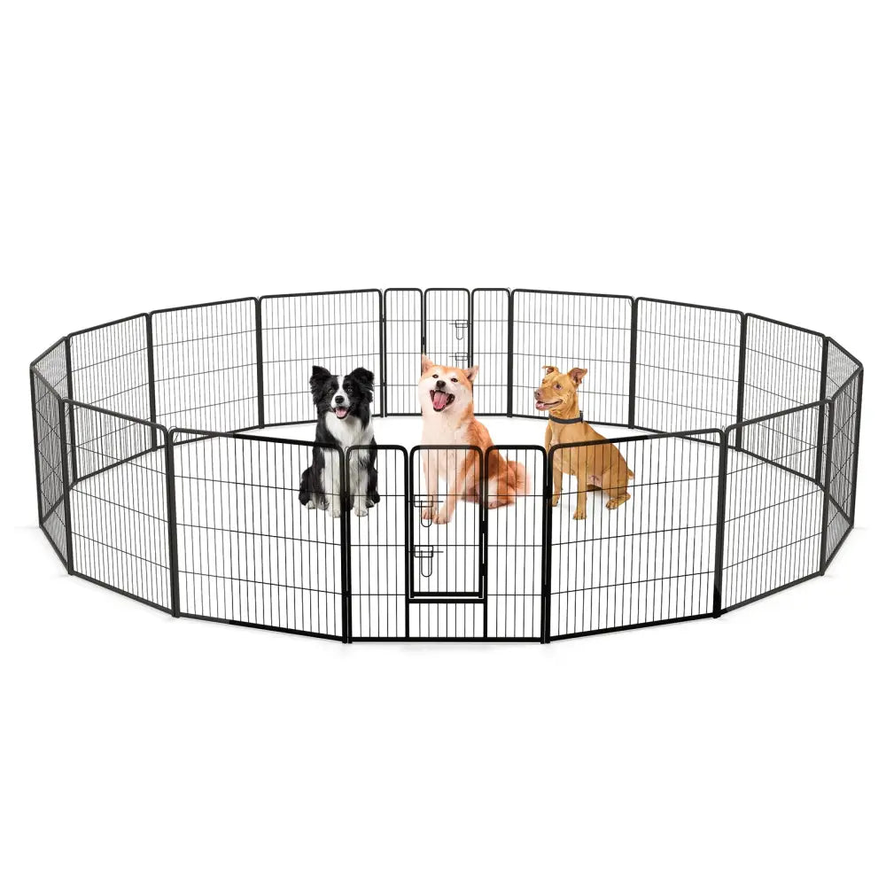 16 Panel 24/32/40 Inches Height Dog Playpen with Lock and Large Door-32 inches - Pet Gate