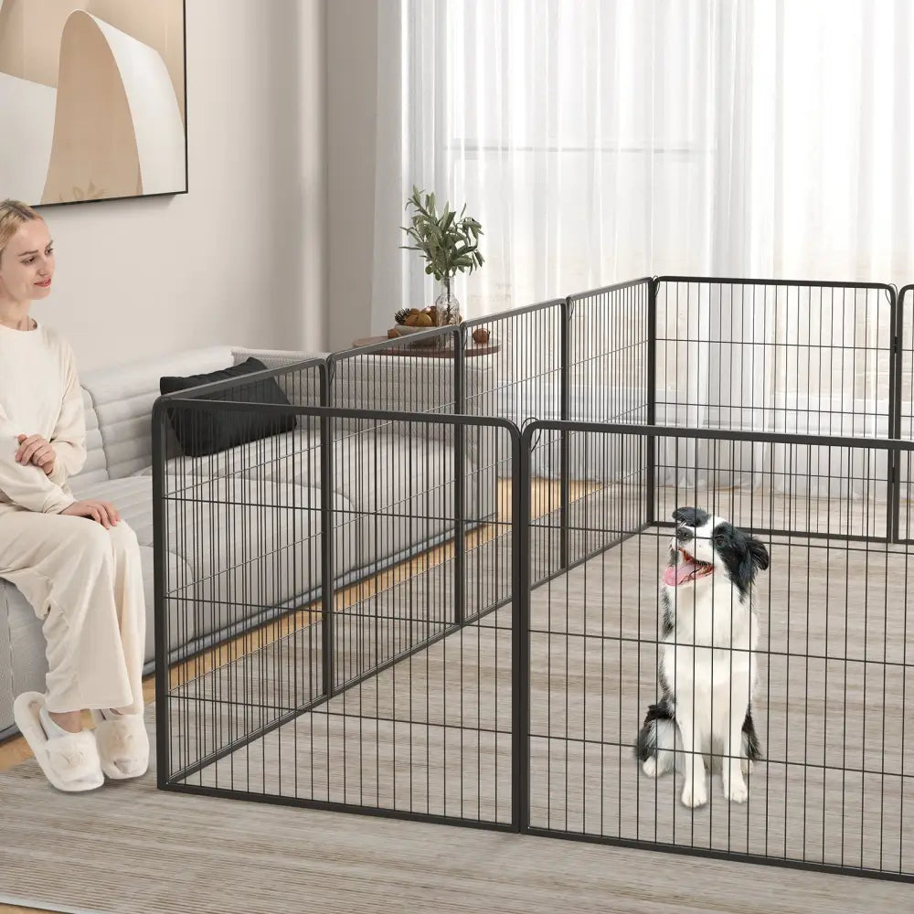 16 Panel 24/32/40 Inches Height Dog Playpen with Lock and Large Door-32 inches - Pet Gate