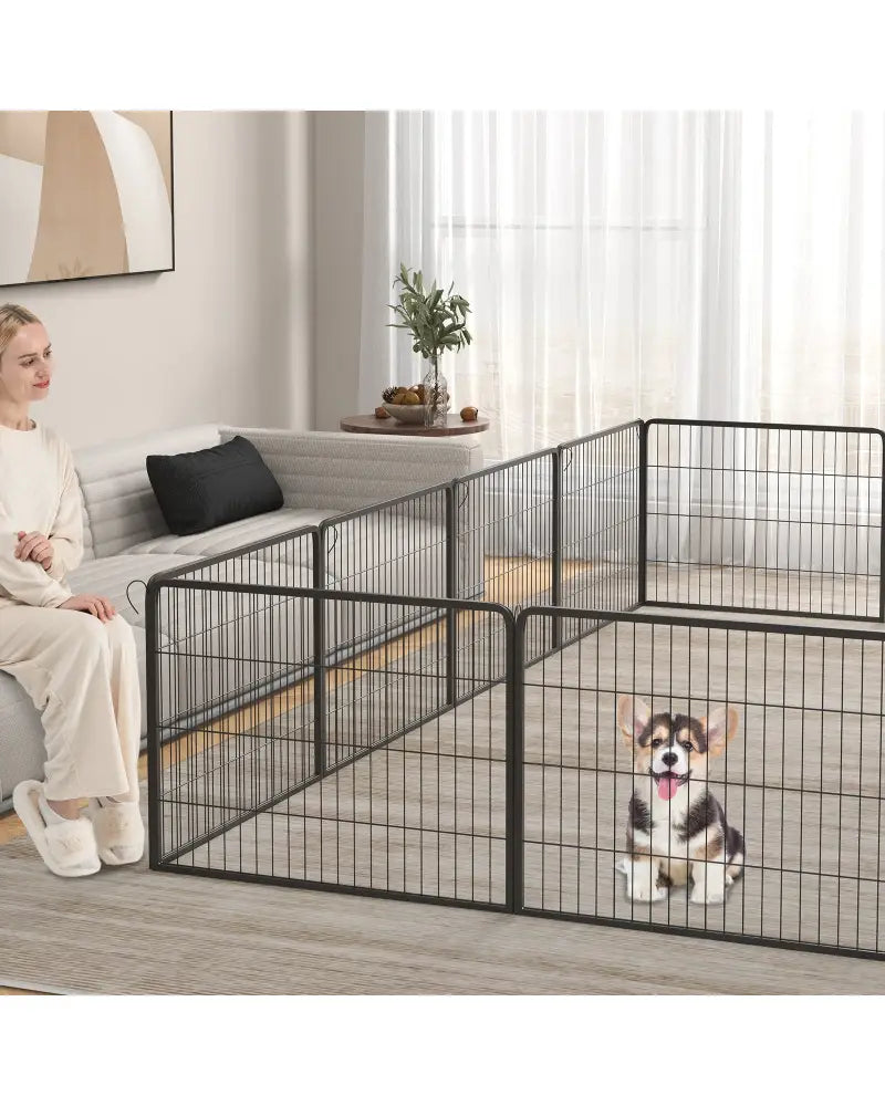16 Panel 24/32/40 Inches Height Dog Playpen with Lock and Large Door-24 inches - Pet Gate