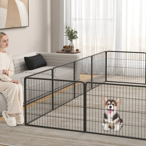 16 Panel 24/32/40 Inches Height Dog Playpen with Lock and Large Door-24 inches - Pet Gate