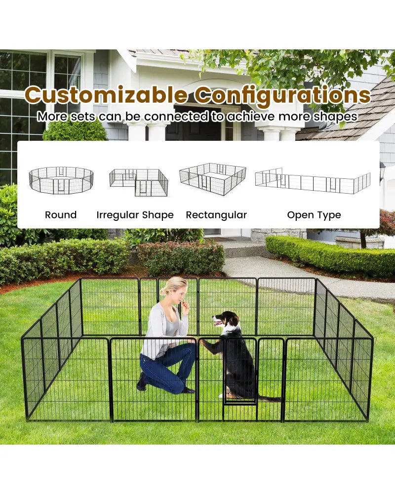 16 Panel 24/32/40 Inches Height Dog Playpen with Lock and Large Door-32 inches - Pet Gate