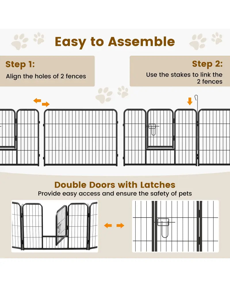 16 Panel 24/32/40 Inches Height Dog Playpen with Lock and Large Door-24 inches - Pet Gate