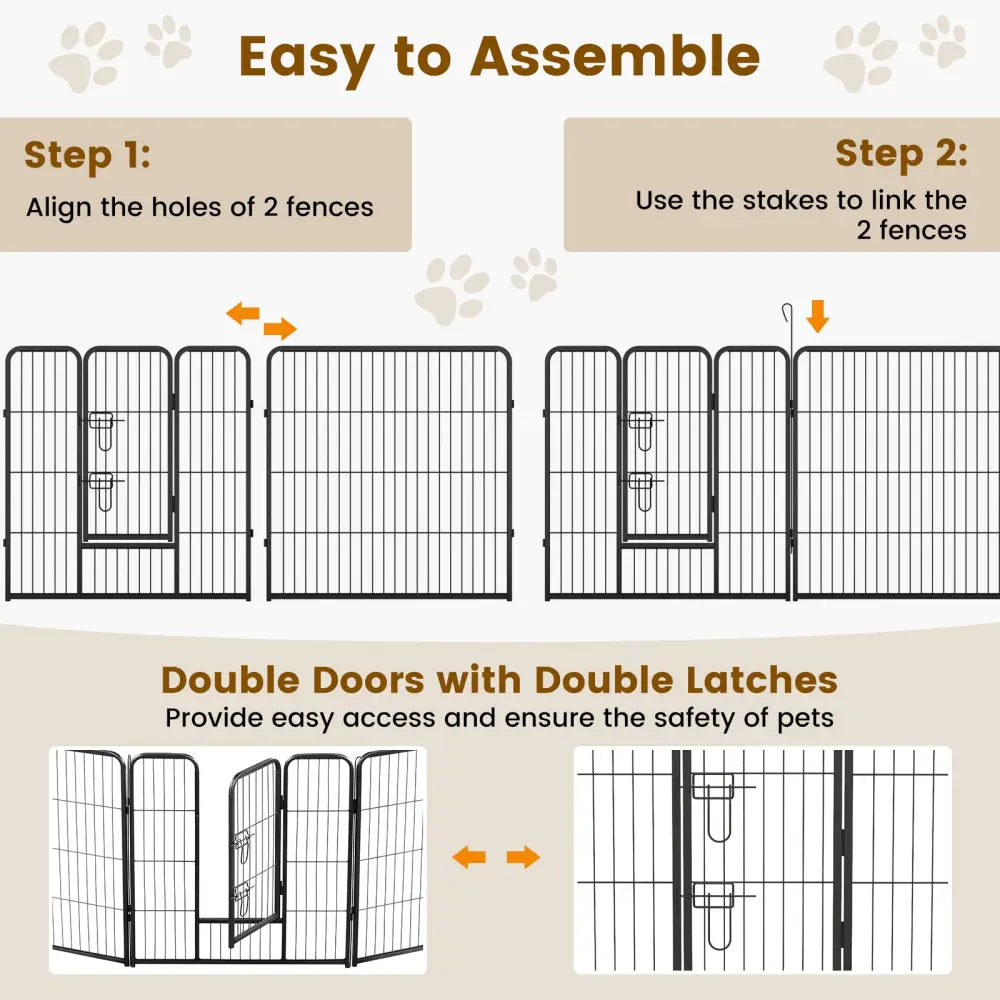 16 Panel 24/32/40 Inches Height Dog Playpen with Lock and Large Door-32 inches - Pet Gate