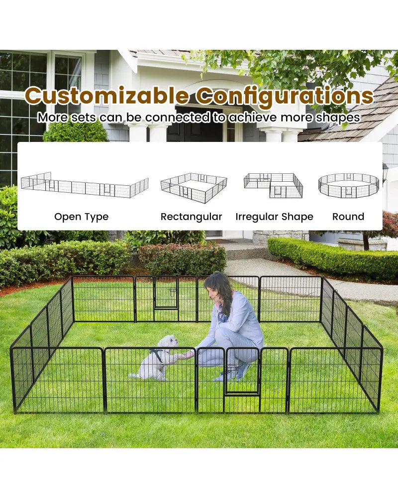 16 Panel 24/32/40 Inches Height Dog Playpen with Lock and Large Door-24 inches - Pet Gate