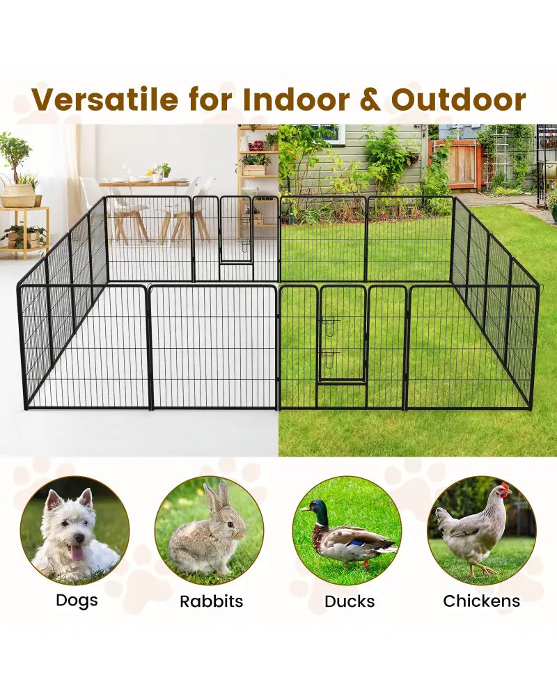 16 Panel 24/32/40 Inches Height Dog Playpen with Lock and Large Door-32 inches - Pet Gate