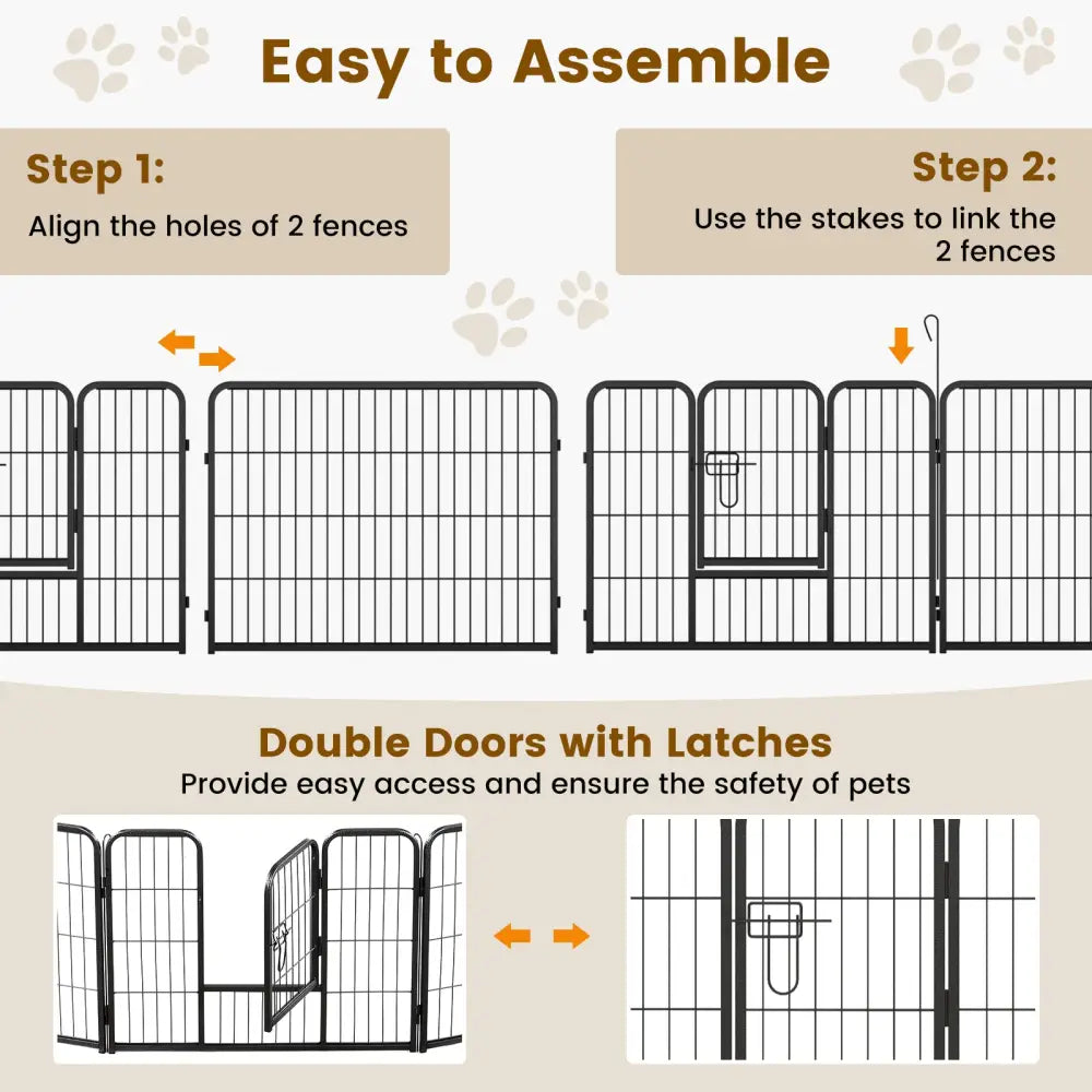 16 Panel 24/32/40 Inches Height Dog Playpen with Lock and Large Door-24 inches - Pet Gate